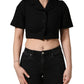 Dolce & Gabbana Black Collared Short Sleeves Cropped Blouse Top