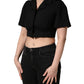 Dolce & Gabbana Black Collared Short Sleeves Cropped Blouse Top