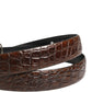 Dolce & Gabbana Brown Leather Silver Tone Metal Buckle Belt