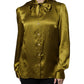 Dolce & Gabbana Green Satin Long Sleeve Ascot Tie Shirt Top