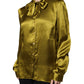 Dolce & Gabbana Green Satin Long Sleeve Ascot Tie Shirt Top