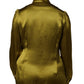 Dolce & Gabbana Green Satin Long Sleeve Ascot Tie Shirt Top