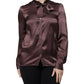 Dolce & Gabbana Violet Satin Long Sleeve Ascot Tie Shirt  Top