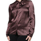 Dolce & Gabbana Violet Satin Long Sleeve Ascot Tie Shirt  Top