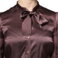 Dolce & Gabbana Violet Satin Long Sleeve Ascot Tie Shirt  Top