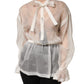 Dolce & Gabbana White Silk Cotton Ascot Collar Blouse Top