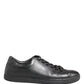 Dolce & Gabbana Black Leather Low Top Lace Up Sneakers Shoes