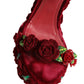 Dolce & Gabbana Red Rose Embellished Platform Sandals Shoes