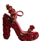 Dolce & Gabbana Red Rose Embellished Platform Sandals Shoes