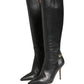 Dolce & Gabbana Black Leather Heels Knee High Boots Shoes