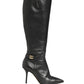 Dolce & Gabbana Black Leather Heels Knee High Boots Shoes