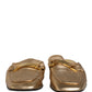 Dolce & Gabbana Gold Leather Flats Slides Mule Loafers Shoes