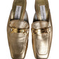 Dolce & Gabbana Gold Leather Flats Slides Mule Loafers Shoes