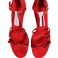 Dolce & Gabbana Red Calf Suede Strappy Heels Sandals Shoes