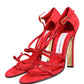 Dolce & Gabbana Red Calf Suede Strappy Heels Sandals Shoes