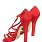 Dolce & Gabbana Red Calf Suede Strappy Heels Sandals Shoes