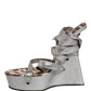 Dolce & Gabbana Silver Leather Platform Wedge Sandals Shoes