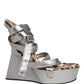 Dolce & Gabbana Silver Leather Platform Wedge Sandals Shoes