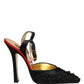 Dolce & Gabbana Black Satin Floral Ankle Strap Sandals Shoes