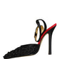 Dolce & Gabbana Black Satin Floral Ankle Strap Sandals Shoes