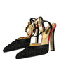 Dolce & Gabbana Black Satin Floral Ankle Strap Sandals Shoes