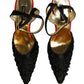Dolce & Gabbana Black Satin Floral Ankle Strap Sandals Shoes