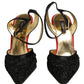Dolce & Gabbana Black Satin Floral Ankle Strap Sandals Shoes