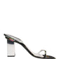Dolce & Gabbana Black Silver Floral Block Heels Sandals Shoes