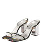 Dolce & Gabbana Black Silver Floral Block Heels Sandals Shoes
