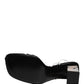 Dolce & Gabbana Silver Black Leather Block Heels Sandals Shoes