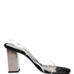 Dolce & Gabbana Silver Black Leather Block Heels Sandals Shoes