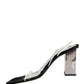 Dolce & Gabbana Silver Black Leather Block Heels Sandals Shoes
