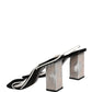 Dolce & Gabbana Silver Black Leather Block Heels Sandals Shoes