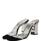 Dolce & Gabbana Silver Black Leather Block Heels Sandals Shoes