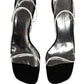 Dolce & Gabbana Silver Black Leather Block Heels Sandals Shoes