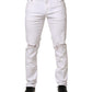 Dolce & Gabbana White Cotton Tattered Men Slim Fit Denim Jeans