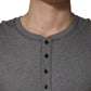 Dolce & Gabbana Gray Ribbed Cotton Long-Sleeve Henley  T-shirt