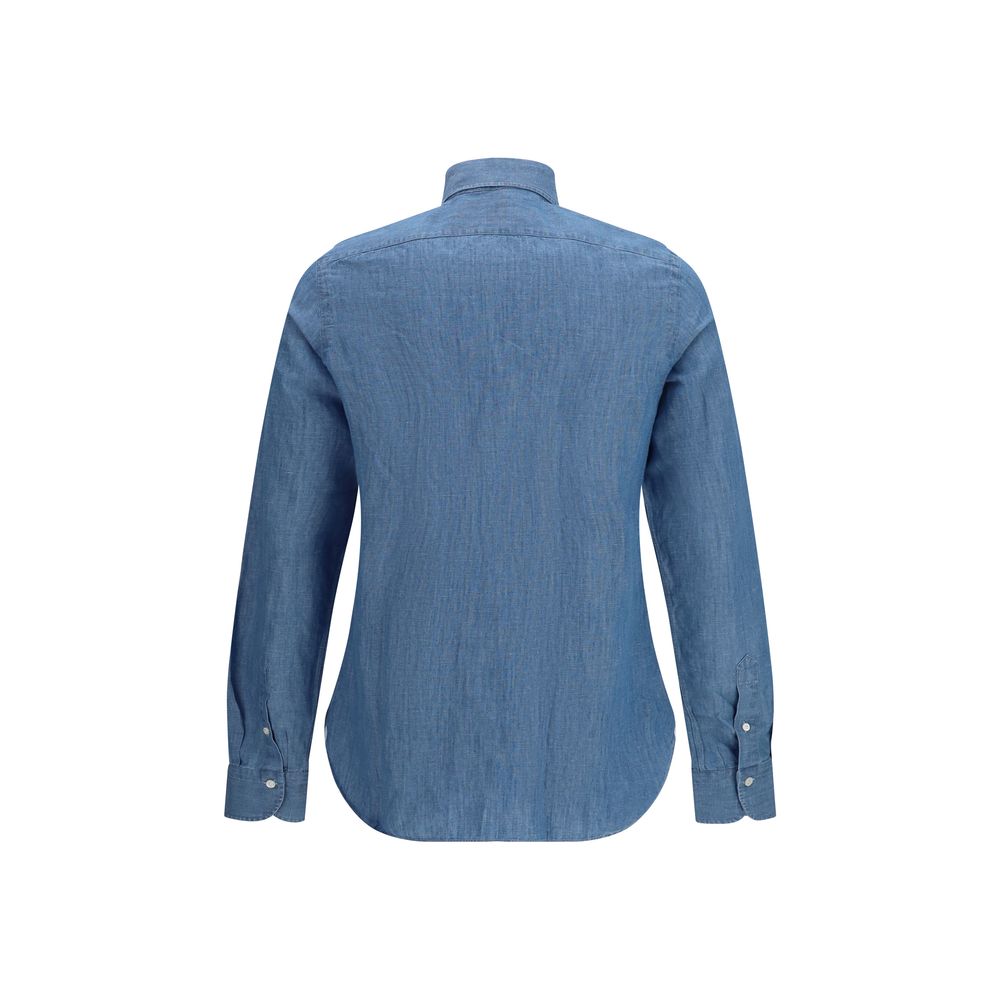 Finamore Blue Cotton Dress Shirt