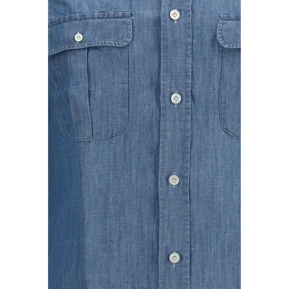 Finamore Blue Cotton Dress Shirt