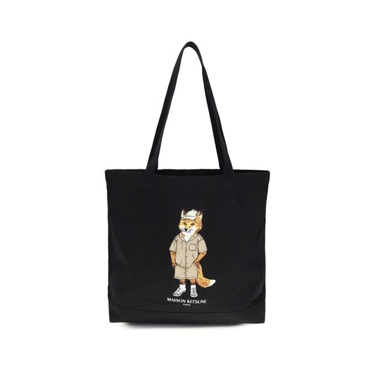 Maison Kitsuné Black Cotton Shoulder Bag