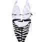 Dolce & Gabbana Black White Zebra Deep V-Neck One Piece Swimwear