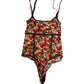 Roberto Cavalli Multicolor CherryPrint Lace Bodysuit Underwear
