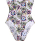 John Galliano White Floral Print Strapless One-Piece Swimsuit Swimwear