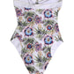 John Galliano White Floral Print Strapless One-Piece Swimsuit Swimwear