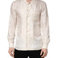 Dolce & Gabbana White Silk Long Sleeve Tonal Logo Print Shirt