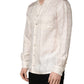 Dolce & Gabbana White Silk Long Sleeve Tonal Logo Print Shirt