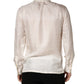 Dolce & Gabbana White Silk Long Sleeve Tonal Logo Print Shirt