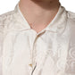 Dolce & Gabbana White Silk Long Sleeve Tonal Logo Print Shirt