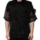 Dolce & Gabbana Black Floral Applique Sheer Short Sleeve Shirt