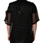 Dolce & Gabbana Black Floral Applique Sheer Short Sleeve Shirt